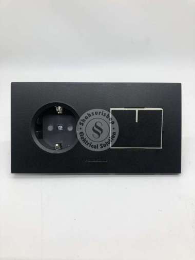 SAKLAR SINGLE PANASONIC + STOP KONTAK 2 GANG BLACK HITAM WESJP11212B