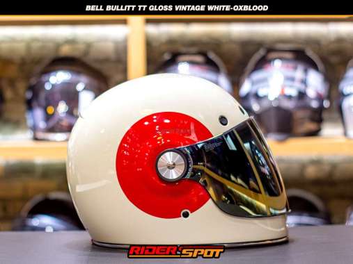 Helm Bell Bullit TT VINTAGE (White/Oxblood) Full Face Retro Original red white