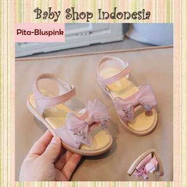 Sepatu Sandal Anak Perempuan Import Pita Bintang Size Besar 34 Pita Blushpink