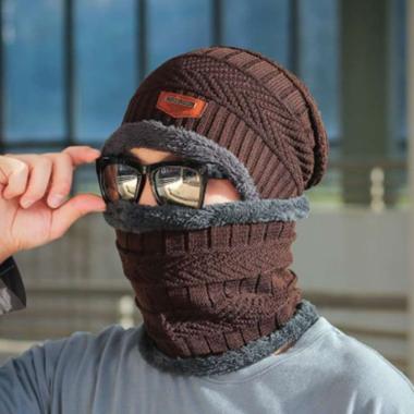 TOPI KUPLUK + SYAL : ROBIN - beanie topi musim dingin winter caps topi pria One Size COFFEE
