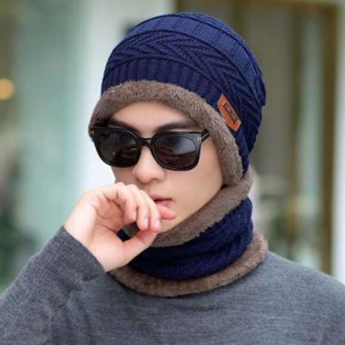 TOPI KUPLUK + SYAL : ROBIN - beanie topi musim dingin winter caps topi pria One Size NAVY