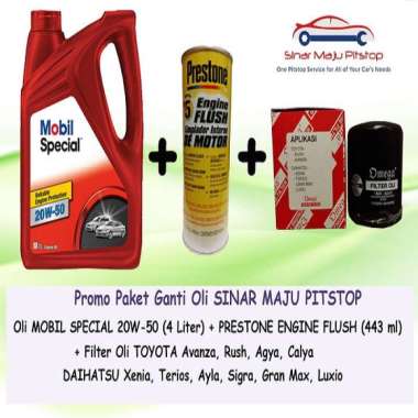 MOBIL 1 Special 20W-50 API SN & Filter Oli & Prestone Engine Flush for Daihatsu Xenia/ Terios/Ayla/S