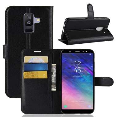 Flip Samsung Wallet Leather Dompet Kulit Cover Case Samsung Galaxy A6 2018 A6 Plus A6Plus - Samsung Galaxy A6 Plus Hitam