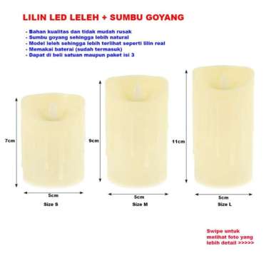 Lilin Elektrik Lampu LED Warm Smokeless Motif Leleh + Sumbu BerGoyang ukuran L