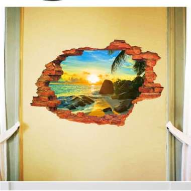 METH MJ8024D 3D BROKEN WALL SUNSET 60X90 WALLSTICKER DINDING STIKER
