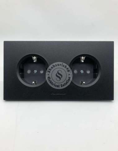 STOP KONTAK PANASONIC 2 GANG BLACK HITAM WESJP11222B