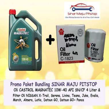 Paket Bundling Castrol Magnatec 10W-40 API SN Oli Mobil [4 Liter] & Filter Oli for DATSUN GO HATCHBA