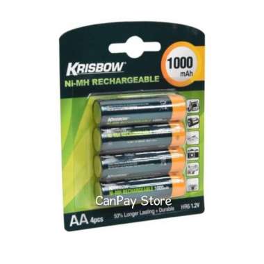 Krisbow Set Baterai Rechargeable Size AA 1000 Mah 4 Pcs