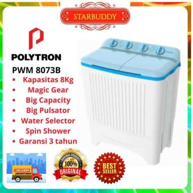 MESIN CUCI 2 TABUNG POLYTRON PWM 8073 PWM8073 8Kg - JABODETABEK