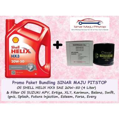 Paket Bundling Oli SHELL HELIX HX3 20W-50 Original 4 Liter & Filter Oli Mobil SUZUKI KARIMUN KOTAK &