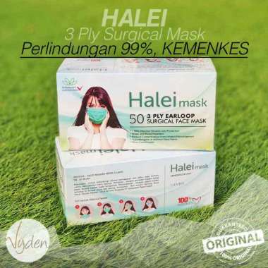 HALEI 3 Ply Earloop Surgical Face Masker Bahan Tahan Air Darah 99 Persen Efektif Melindungi APD MURA