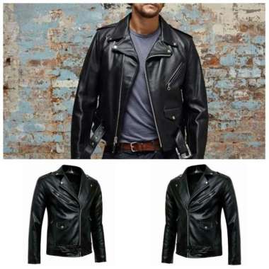 Jaket Pria Punk Rock Bahan Kulit Sintetis Hitam - M