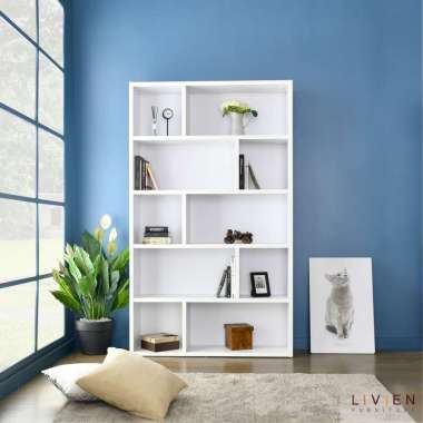 LIVIEN Bookcase - Rak Buku - Bookrack Elmo - Lemari Buku - Rak Display - Elmo White - Rak Buku Putih