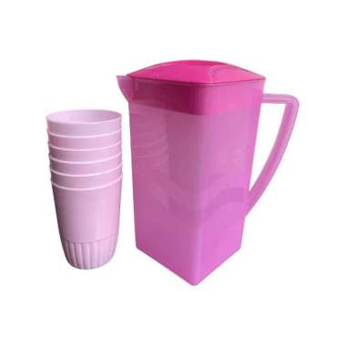 Teko Plastik Warna Cerah Kapasitas 1.5 L Set Gelas HS Pink
