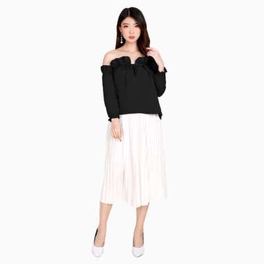 Blouse lengan Panjang wanita Gaya Korea model open shoulder - Jfashion Eunhee M-L Hitam