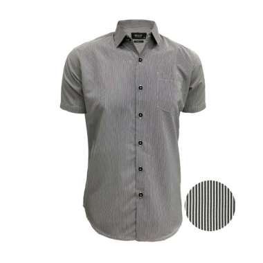 Redcliff Kemeja Pria Motif Garis Halus Pendek Hitam 6AK0013G 7A2 M