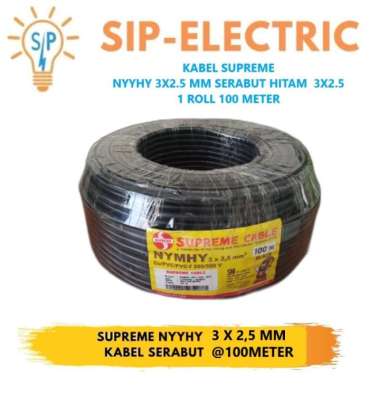KABEL SUPREME NYYHY 3X2.5MM SERABUT HITAM / NYMHY 3X2,5MM 1ROLL 100M