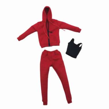 1/6 Zip Up Hoodie Sweatshirt for 12'' Female Action Figure DIY Accessories Red 