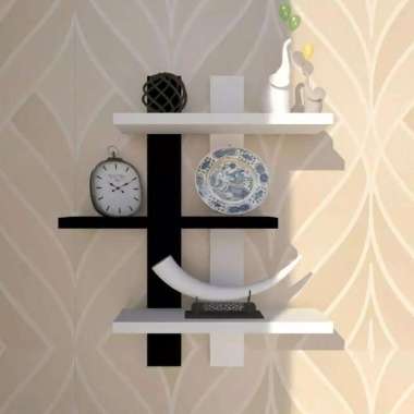 Rak Bunga Dinding Dari Kayu 3 Susun Zigzag Model Tempel Dinding