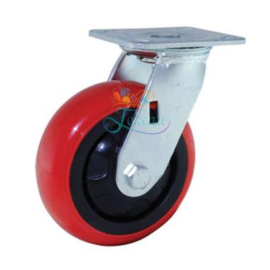 Roda Caster / Troli / Trolly PU Merah 4 Inch Heavy Duty Hidup Swivel RHJ Indonesia