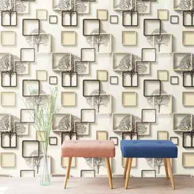 Wallpaper Stiker 3D Pohon Kotak Cream Dekorasi Dinding Kamar Ruang Tamu Rumah