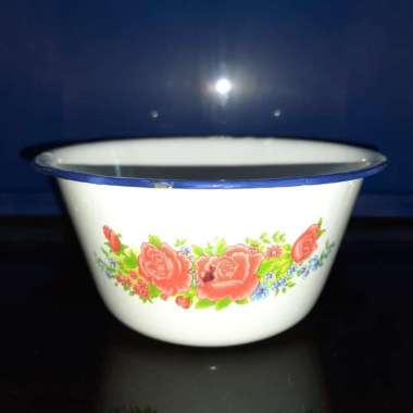 Mangkok Kobokan Enamel Kembang Rrt diameter 16 cm