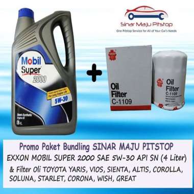 Paket Bundling Oli EXXON MOBIL SUPER 2000 5W-30 SN Original 4 Liter & Filter Oli Mobil TOYOTA ALTIS