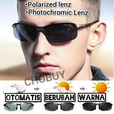 Original Kacamata Siang & malam Photocromic Polarized Sports Sunglass Black Frame