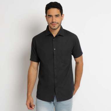 PAULMAY Kemeja Pria Lengan Pendek Hitam - Reguler Fit HItam S