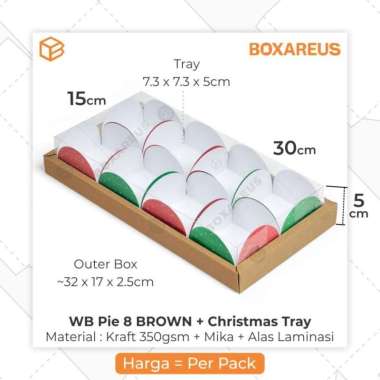Dus Mika Natal Pie Christmas Box Sekat 8 Fruit Tart Dus Kue | WB Pie 8 Brown & Alas