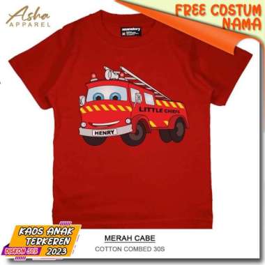 Atasan Anak Laki Laki Baju Kaos Cotton Combed Truck Permadam Kebakaran XL Merah Cabe