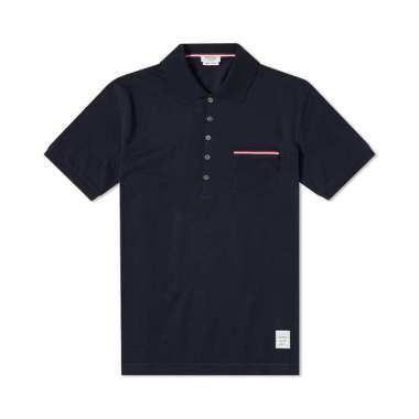 Thom Browne Tricolour-Stripe Cotton-Piqué Polo Shirt Dark Blue 3
