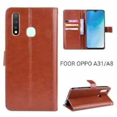 Oppo A31 / A8 Flip Wallet Dompet Kulit Leather Cover Case Casing Kartu - Coklat Oppo A31