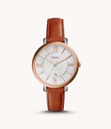 FOSSIL Jacqueline ES-3842 Leather Original Jam Tangan Wanita Brown Rosegold