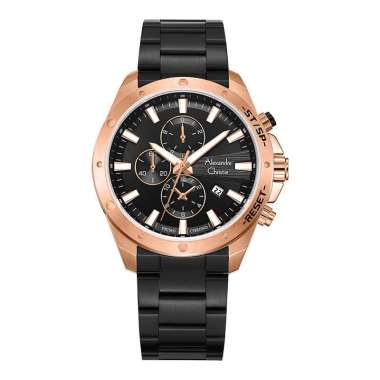 Jam Tangan Alexandre Christie / Alexander Pria AC Chronograph 6669 MC Original Black Rosegold