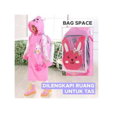 Goto Gommy Raincoat Jas Hujan Anak Ransel Motif Perempuan Laki Laki M PINK RABBIT