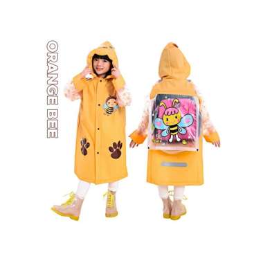Goto Gommy Raincoat Jas Hujan Anak Ransel Motif Perempuan Laki Laki XL ORANGE BEE
