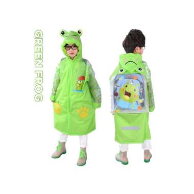 Goto Gommy Raincoat Jas Hujan Anak Ransel Motif Perempuan Laki Laki XXL GREEN FROG