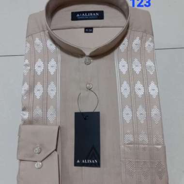 BAJU KOKO PRIA LENGAN PANJANG BORDIR REGULER COKLAT ALISAN ORIGINAL - NEON STORE no 15 ( M ) Biru 123