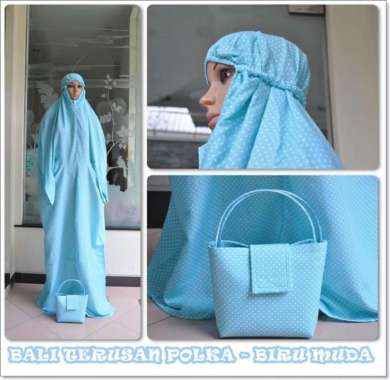 GROSIR MUKENA TERMURAH BALI TERUSAN POLKA BIRU