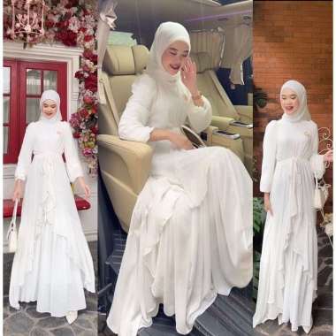DRESS MEWAH CERUTY 2 IN 1 AIRIN DRESS GAMIS WANITA GAMIS MUSLIM PANJANG PUTIH
