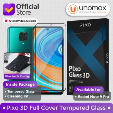 Pixo 3D Full Cover Tempered Glass Screen Protector for Xiaomi Redmi Note 9 Pro - Black Xiaomi Redmi 