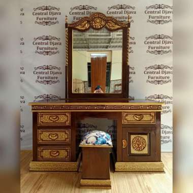 Meja Rias Tiara Kayu Jati Tolet Pigura Cermin Kaca Ukir Asli Jepara