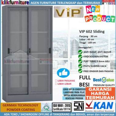 VIP 602 Lemari Besi Lemari Arsip Sliding Kaca 2 Pintu 2 PINTU SLIDING GREY