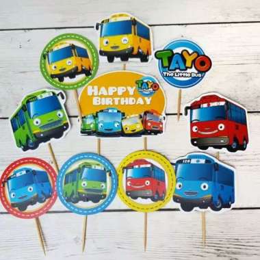 satu set topper toper cake hiasan kue ulang tahun karakter tayo the little bus