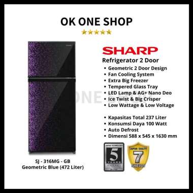 Sharp SJ-316MG-GB Kulkas 2 Pintu 237L Shine Magneglas Series [Jadetabek]