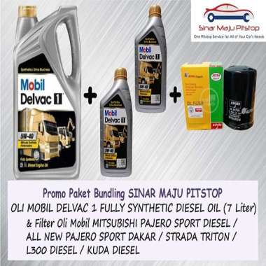 Paket Bundling Oli MOBIL DELVAC 1 DIESEL 5W-40 FULLY SYNTHETIC OIL 7 LITER & FILTER OLI MITSUBISHI L