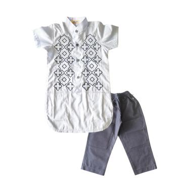 Rafifa Setelan Baju Koko Anak Lengan Pendek - Putih Abu-abu