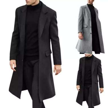 JAKET JAS BLAZER PANJANG PRIA MURAH TERLARIS JAS PANJANG LONG COAT abu tua M