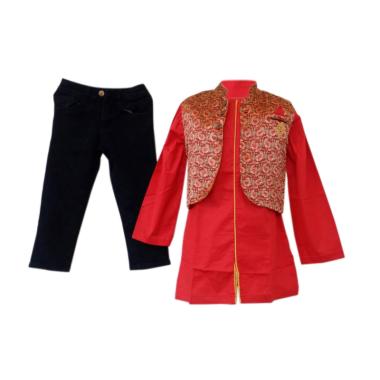 GBS Sens.3in1 Koko Red Batik Wool Vest Set Baju Muslim Anak